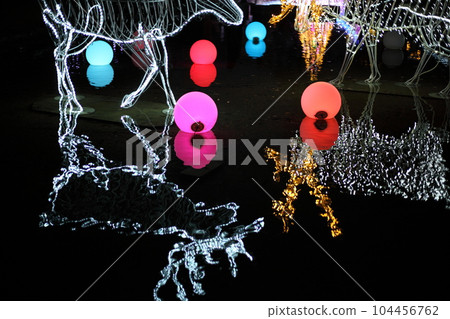 Reindeer illumination in the park pond Reindeer illumination in the park pond 104456762