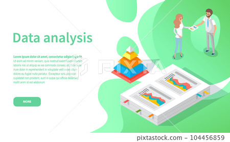 Employees analyze statistical indicators, business data. Characters work with marketing research 104456859