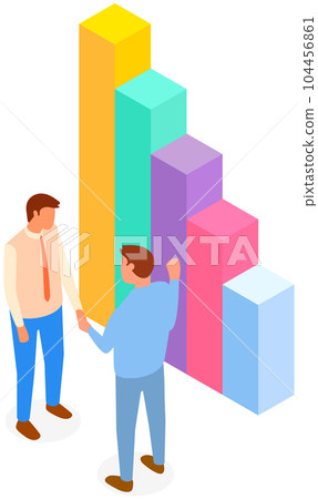 Employees analyze statistical indicators, business data. Characters work with marketing research 104456861