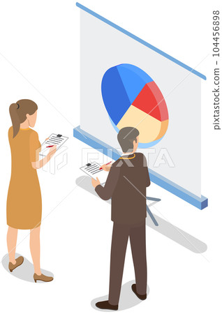 Employees analyze statistical indicators, business data. Characters work with marketing research 104456898