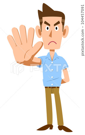 A man wearing a short-sleeved shirt restrained by hand A man wearing a short-sleeved shirt restrained by hand 104457091