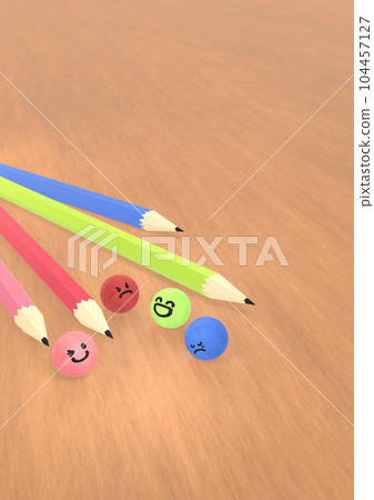 彩色鉛筆和情感球（垂直背景木紋） 104457127