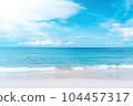Beautiful tropical beach with blue sky and white clouds abstract texture background. Copy space of summer vacation and holiday business travel concept. Vintage tone filter effect color style. 104457317