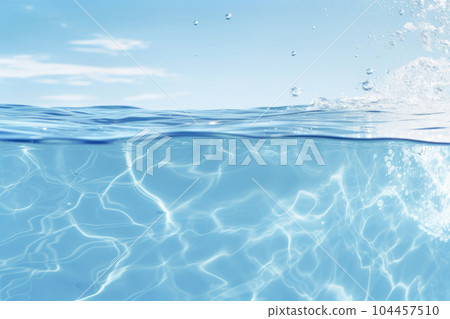 A cross section of a transparent water surface and splashing water droplets A cross section of a transparent water surface and splashing water droplets 104457510