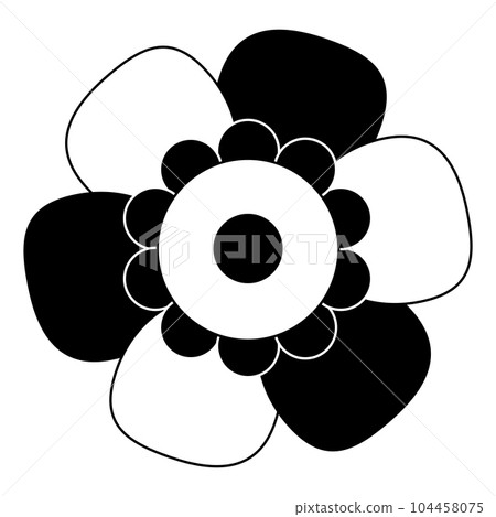 Black And White Single Isolated Flat Vector Flower. Icon Flower For Holiday, Design, India, Oriental and Arabic Ornament, Print, Web and App. Black And White Single Isolated Flat Vector Flower. Icon Flower For Holiday, Design, India, Oriental and Arabic Ornament, Print, Web and App. 104458075