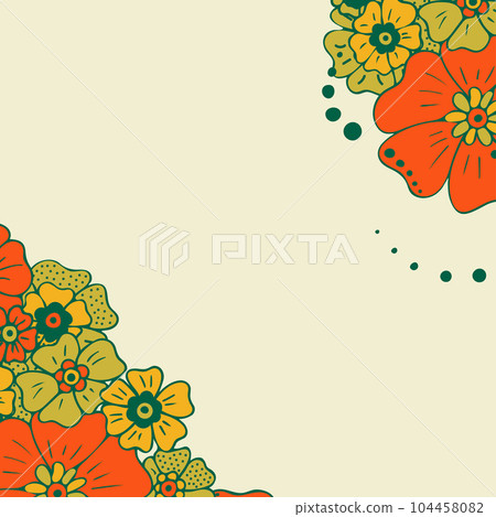 Colored simple flower bouquet on color background. Frame with decoration. Card for wedding, birthday, holiday. Vector backdrop illustration. Colored simple flower bouquet on color background. Frame with decoration. Card for wedding, birthday, holiday. Vector backdrop illustration. 104458082