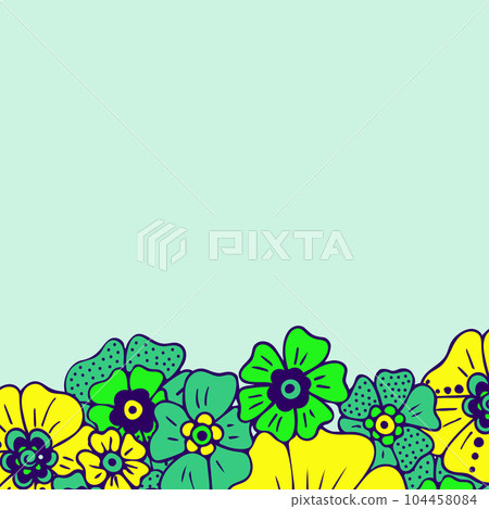 Colored simple flower bouquet on color background. Frame with decoration. Card for wedding, birthday, holiday. Vector backdrop illustration. Colored simple flower bouquet on color background. Frame with decoration. Card for wedding, birthday, holiday. Vector backdrop illustration. 104458084