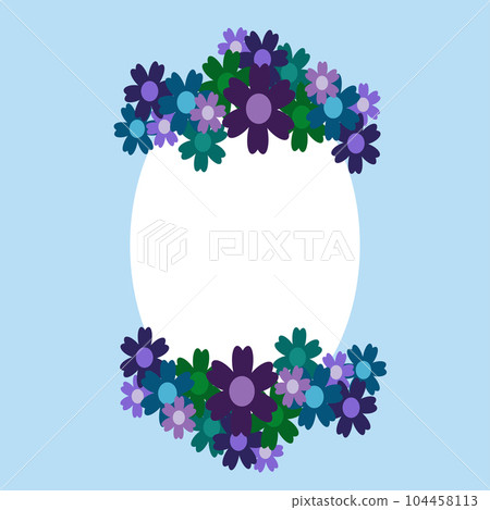 Colored simple flower bouquet on blue background. Frame with decoration. Card for wedding, birthday, holiday. Vector backdrop illustration. Colored simple flower bouquet on blue background. Frame with decoration. Card for wedding, birthday, holiday. Vector backdrop illustration. 104458113