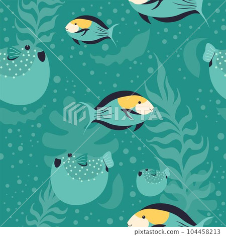 Exotic fish species, aquarium with seaweed flora Exotic fish species, aquarium with seaweed flora 104458213