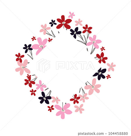 Creative vibrant floral frame, bright frame with wildflowers in juicy colors. Creative vibrant floral frame, bright frame with wildflowers in juicy colors. 104458880