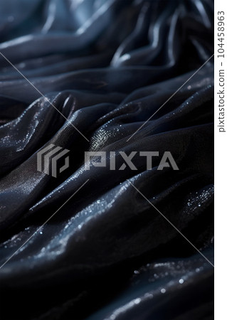 Black transparent background of flowing fabric, in the style of monochrome colors. Ai generative art 104458963