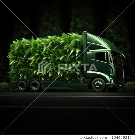 Trucks Covered with Grass and leaves. Truck, eco-friendly environment concept. 104459215