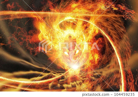 3d illustration of fire dragon swirling in spooky sky 3d illustration of fire dragon swirling in spooky sky 104459235