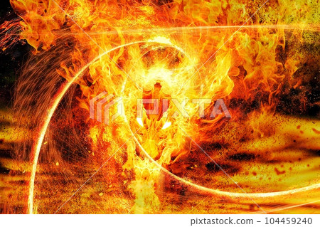 3d illustration of fire dragon swirling in spooky sky 3d illustration of fire dragon swirling in spooky sky 104459240