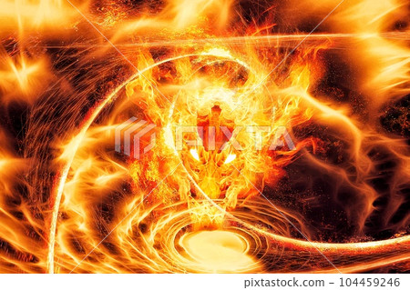 3d illustration of fire dragon swirling in spooky sky 3d illustration of fire dragon swirling in spooky sky 104459246