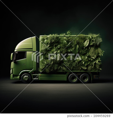 Trucks Covered with Grass and leaves. Truck, eco-friendly environment concept. 104459269
