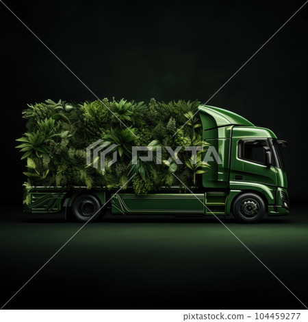 Trucks Covered with Grass and leaves. Truck, eco-friendly environment concept. 104459277