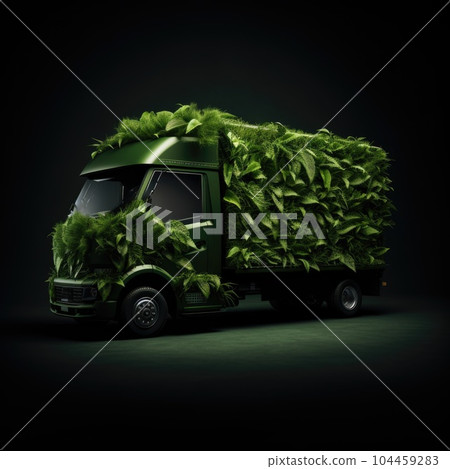 Trucks Covered with Grass and leaves. Truck, eco-friendly environment concept. 104459283