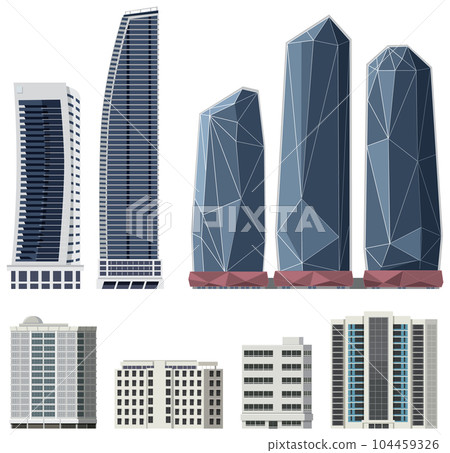 Different buildings set on white background Different buildings set on white background 104459326