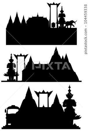 Thailand tourist attraction landmark with silhouette Thailand tourist attraction landmark with silhouette 104459338