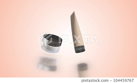Cosmetic cream tube and jar of cream. Skin care product presentation. Woman cosmetics skincare. 3D animation. 104459767