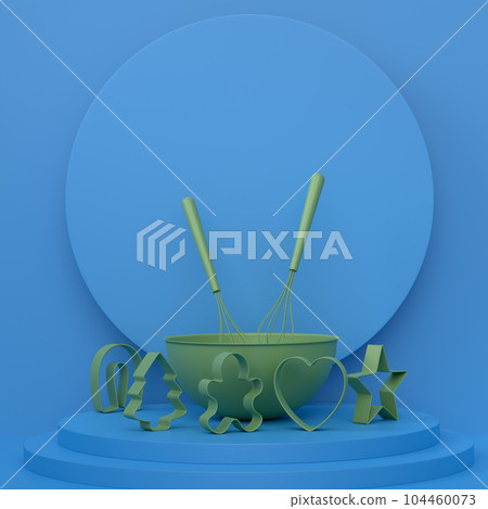 Abstract scene or podium with bowl and kitchen utensil on monochrome. Abstract scene or podium with bowl and kitchen utensil on monochrome. 104460073