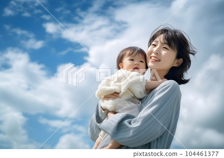 Mom and baby under the blue sky 5 AI-generated image 104461377