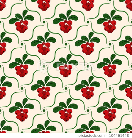 Pattern with cowberries in diagonal wavy grid Good for home decoration Pattern with cowberries in diagonal wavy grid Good for home decoration 104461448
