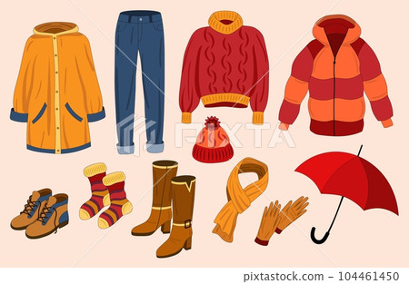 Set of fall season clothing and accessories.Vector Set of fall season clothing and accessories.Vector 104461450