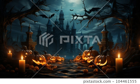 Terrifying Halloween scene with pumpkins 104461555