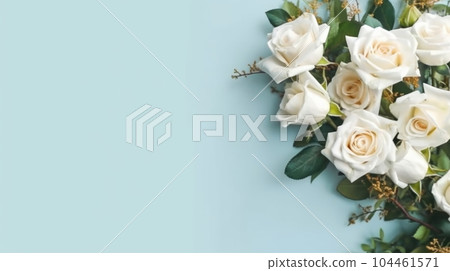 Elegant white roses on a serene blue background 104461571