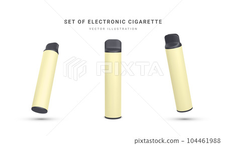 Set of 3d realistic disposable electronic cigarette isolated on white background. Modern smoking, vaping and nicotine with different flavors. Vector illustration Set of 3d realistic disposable electronic cigarette isolated on white background. Modern smoking, vaping and nicotine with different flavors. Vector illustration 104461988