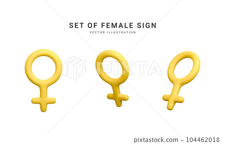 Set of 3d realistic female symbol isolated on white background. Renderings gender icon. Vector illustration 104462018