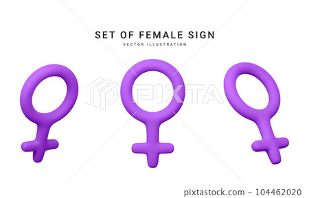 Set of 3d realistic female symbol isolated on white background. Renderings gender icon. Vector illustration Set of 3d realistic female symbol isolated on white background. Renderings gender icon. Vector illustration 104462020