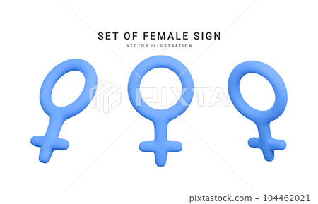 Set of 3d realistic female symbol isolated on white background. Renderings gender icon. Vector illustration 104462021