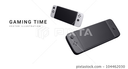 3d realistic gaming consoles isolated on white background. Video games concept banner. Vector illustration 3d realistic gaming consoles isolated on white background. Video games concept banner. Vector illustration 104462030