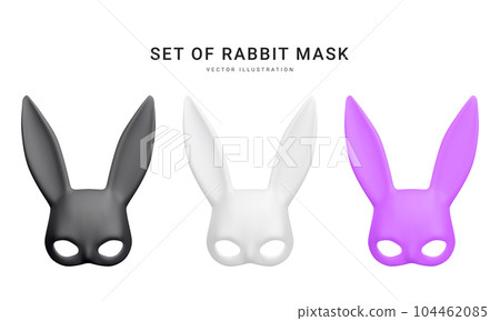 Set of 3d realistic rabbit mask isolated on white background. Bdsm outfit for the relaxes, sex, and wellness. Template for sex shop or erotic website. Vector illustration Set of 3d realistic rabbit mask isolated on white background. Bdsm outfit for the relaxes, sex, and wellness. Template for sex shop or erotic website. Vector illustration 104462085