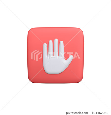 3d realistic stop sign isolated white background. Hand stop symbol. Traffic stop. Symbol of restricted and dangerous. Vector illustration 104462089