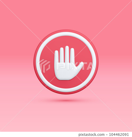 3d realistic stop sign isolated light background. Hand stop symbol. Traffic stop. Symbol of restricted and dangerous. Vector illustration 104462091