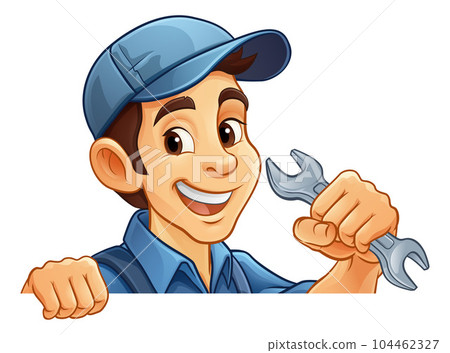 Mechanic Plumber Cartoon Wrench Spanner Handyman 104462327
