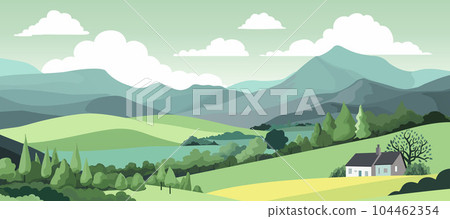 Fields Hills Farm House Landscape Background 104462354