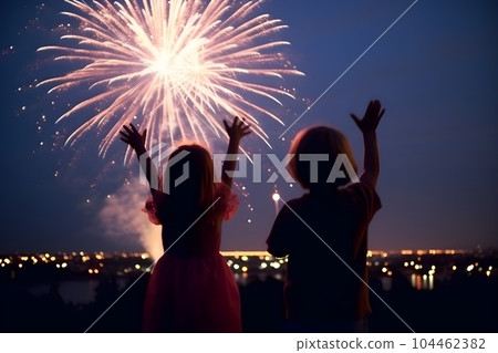 Child looking up at fireworks 5 AI-generated image Child looking up at fireworks 5 AI-generated image 104462382