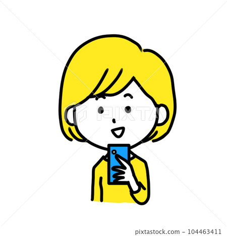 A smiling woman looking at a smartphone ② A smiling woman looking at a smartphone ② 104463411