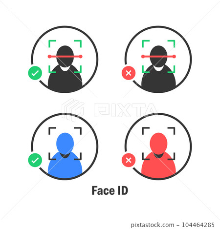 Face ID line icon. Recognition, checkmark, recognize, biometrics, dna, eyes, iris, frame, scan, scanner, scanning identity 104464285