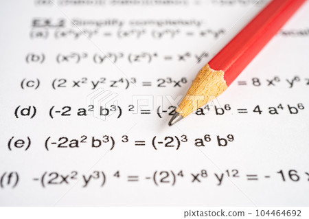 Pencil on mathematic formula exercise test paper in education school. Pencil on mathematic formula exercise test paper in education school. 104464692