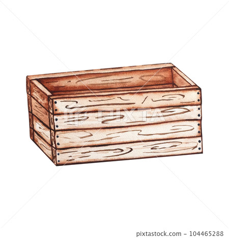 Box. Watercolor illustration of a wooden box on a white background. Freehand drawing for your design 104465288