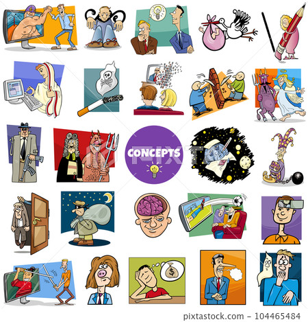 cartoon concepts or metaphors with comic characters big set 104465484