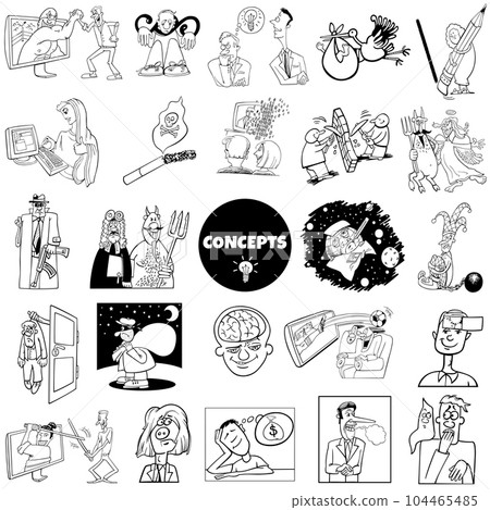 cartoon concepts or metaphors with comic characters set cartoon concepts or metaphors with comic characters set 104465485