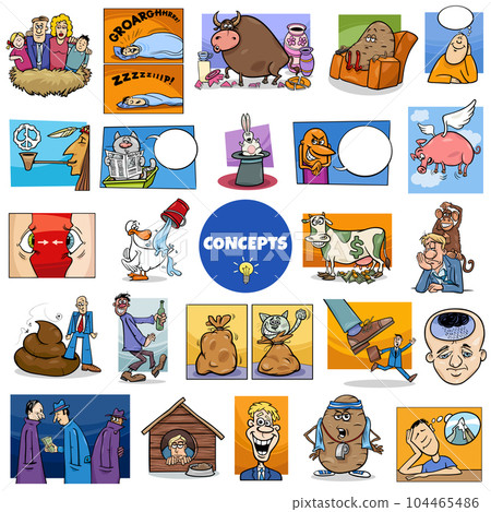 cartoon concepts or metaphors with comic characters big set 104465486