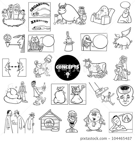 cartoon concepts or metaphors with comic characters set 104465487
